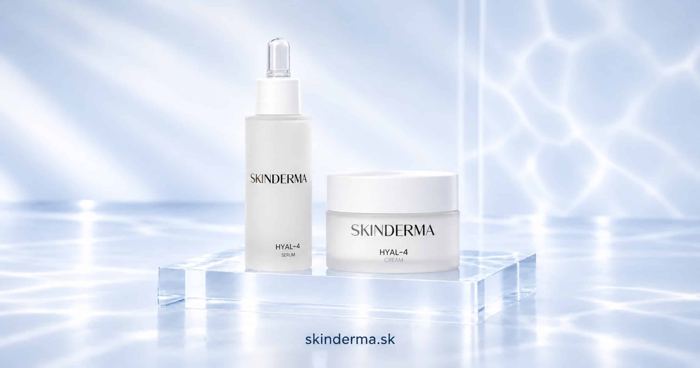 Aktuálne biele balenie Skinderma Hyal-4 séra s pumpou a Hyal-4 krému